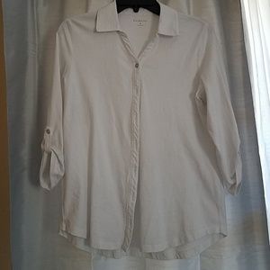 Kim Rogers White 3/4 cuffed Sleeve Button Up Top